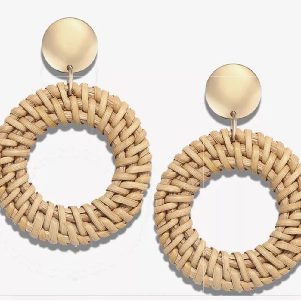 3/$20 Malibu Boho rattan hoop drop earrings - summer, beach, vacation earrings